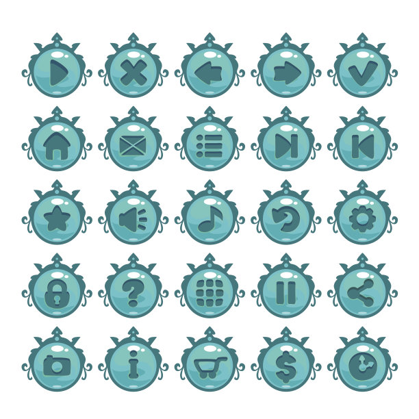 可爱的卡通蓝色按钮设置。图片下载