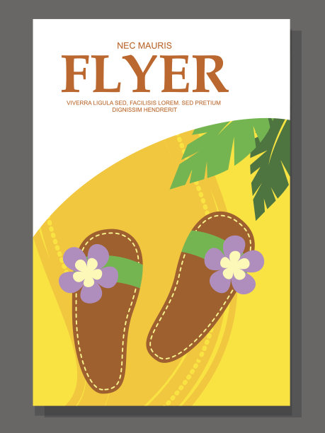在沙滩背景上穿着沙滩鞋的传单。附近的拖鞋图片下载