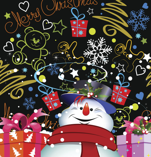 圣诞贺卡。快乐的雪人。图片下载