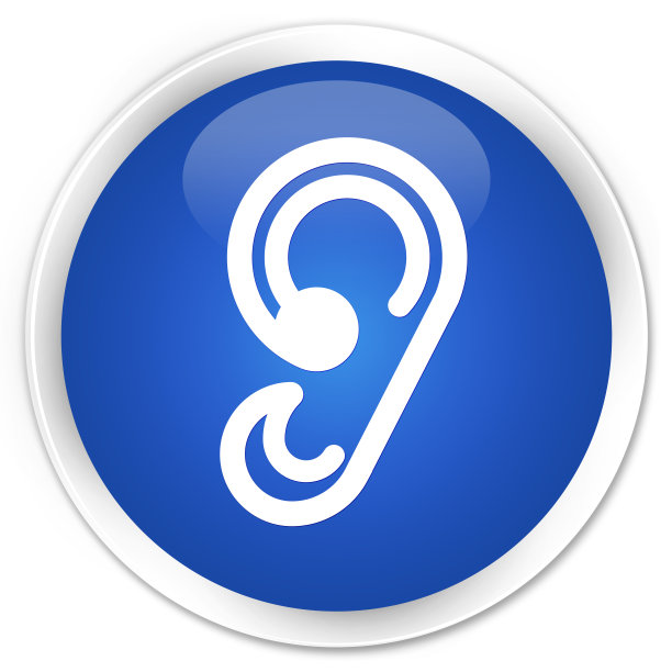 耳朵图标蓝色光泽圆形按钮图片下载