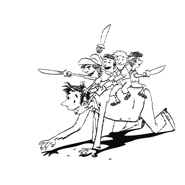 爸爸和孩子们一起玩骑士图片下载