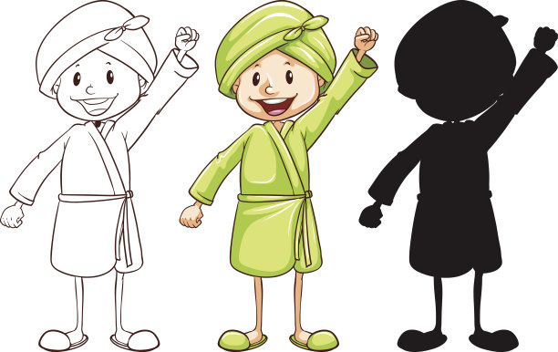 女孩洗完三种颜色澡后的素描图片下载