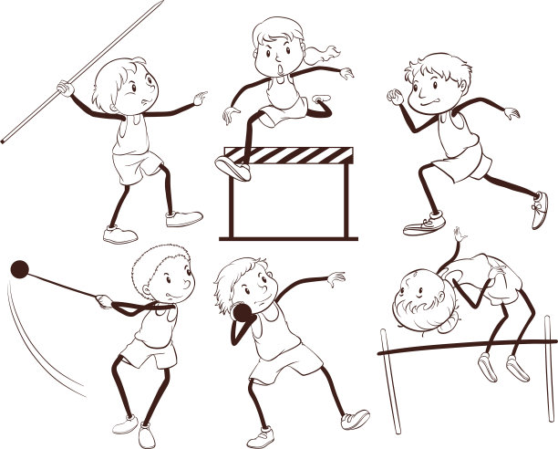 孩子们从事不同活动的简单轮廓图片下载