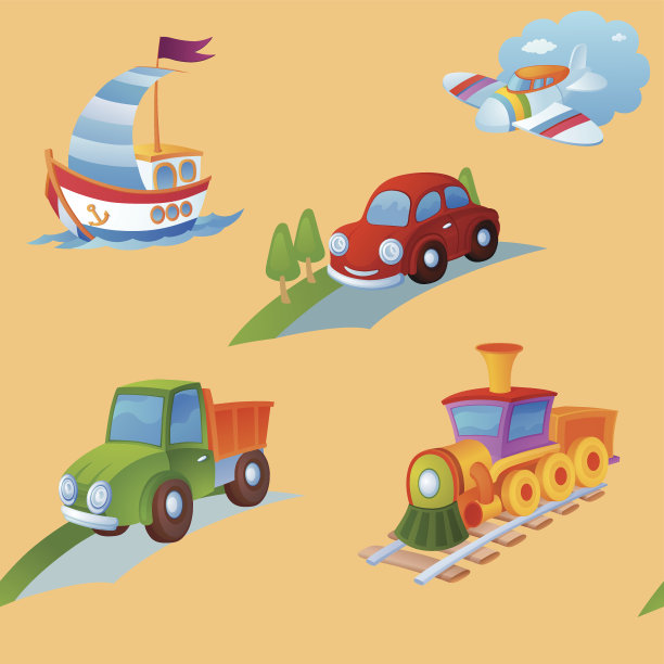 带有童稚色彩斑斓图案的玩具。玩具类运输图片下载