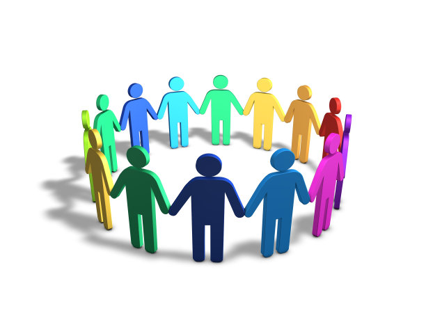 多民族多肤色的人们在一起手拉手。图片下载