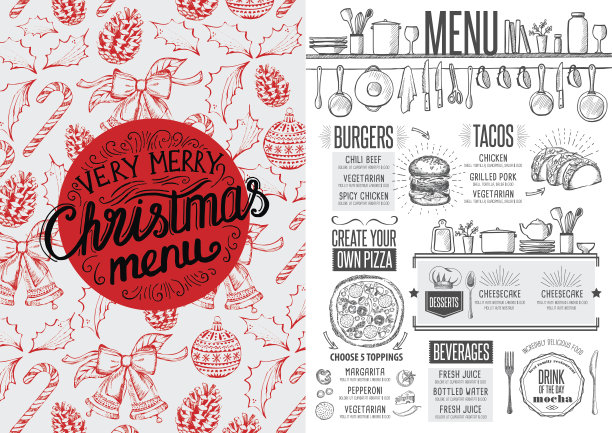 圣诞食品菜单餐厅。图片下载