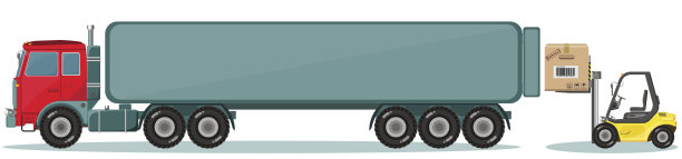 卡车和装载机与盒子。装运的图标集。矢量图图片下载