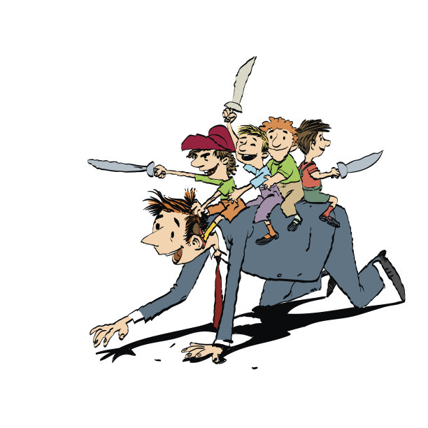 爸爸和孩子们一起玩骑士图片下载