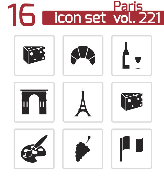 向量黑色巴黎图标集图片下载