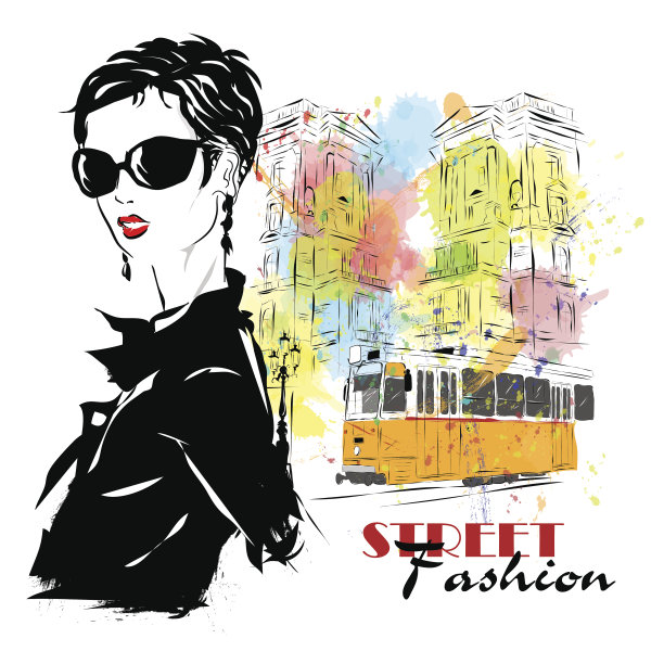 素描风格的时尚女孩图片下载