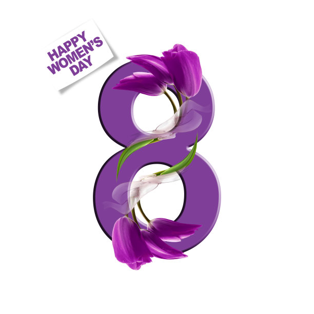 一束紫色的郁金香和8号数字妇女节图片下载