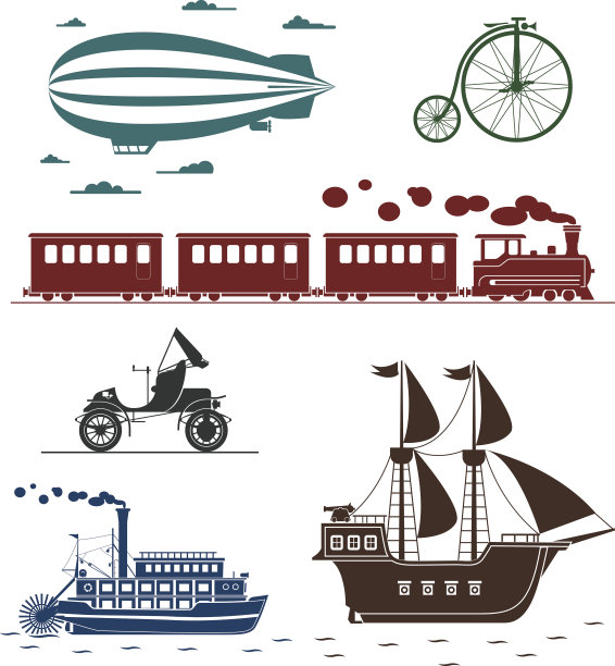 老式交通工具的矢量图标。图片下载