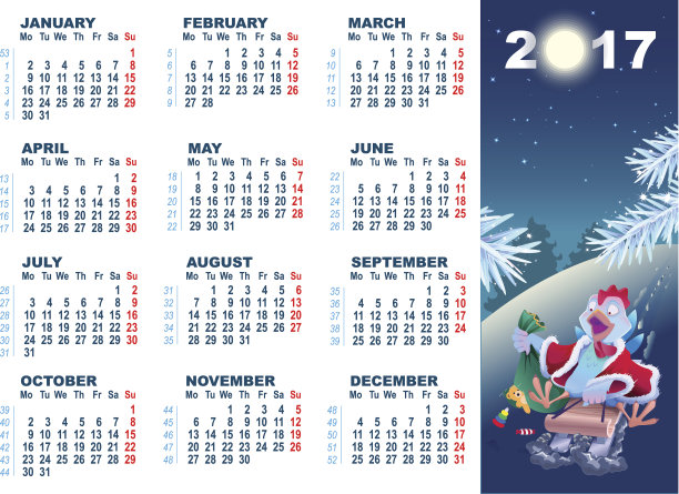 蓝色卡通公鸡标志2017和挂历图片下载