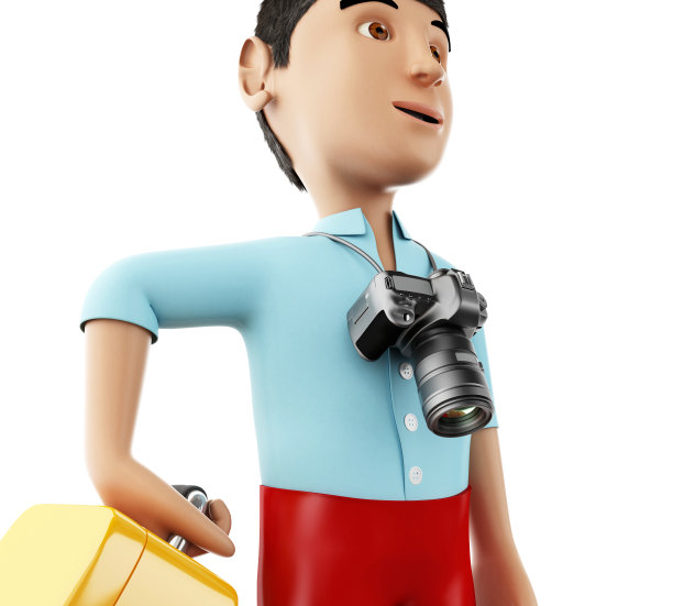 3D男人拿着手提箱和相机图片下载