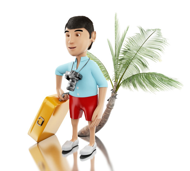 一个带着行李箱和相机的男人。图片下载