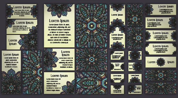 商务和邀请模板卡片集曼荼罗装饰。图片下载