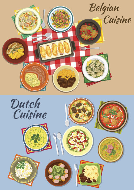 荷兰和比利时美食图标的食物设计图片下载