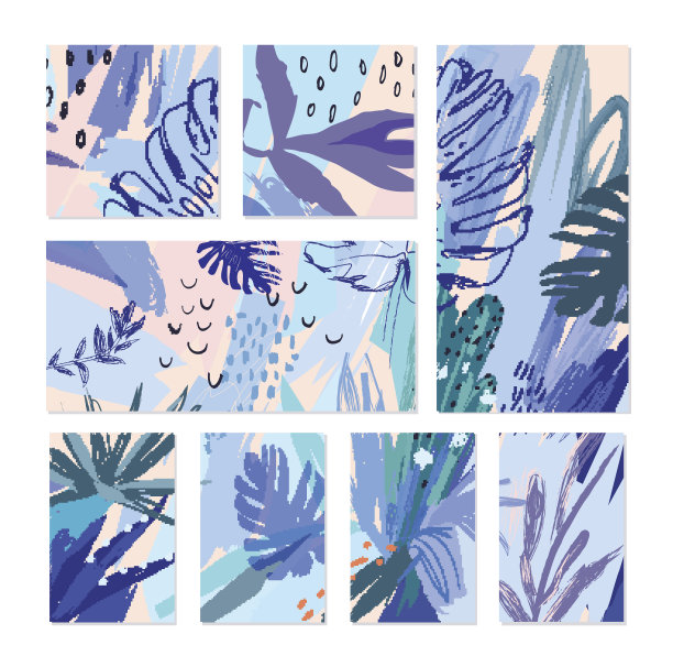 一套创造性的普遍花卉卡在热带风格。素材图片