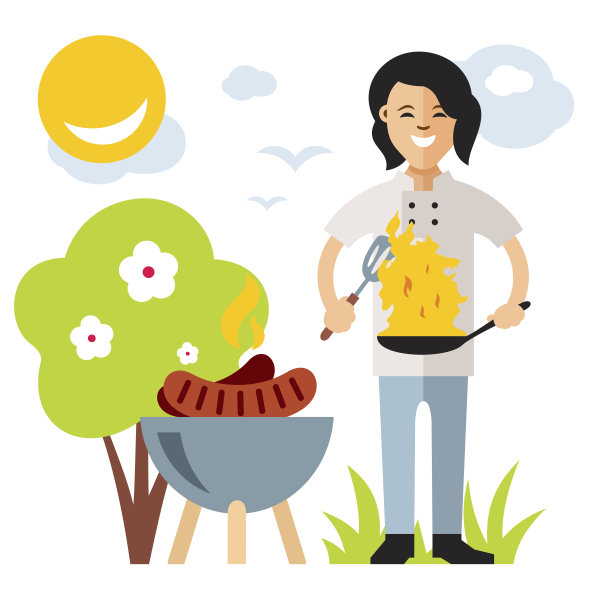 矢量烹饪与燃烧的锅。平面风格彩色卡通插图。图片下载
