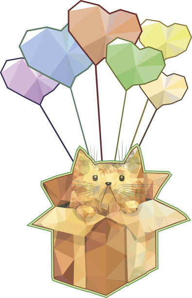 可爱的矢量多边形飞行猫和气球图片下载