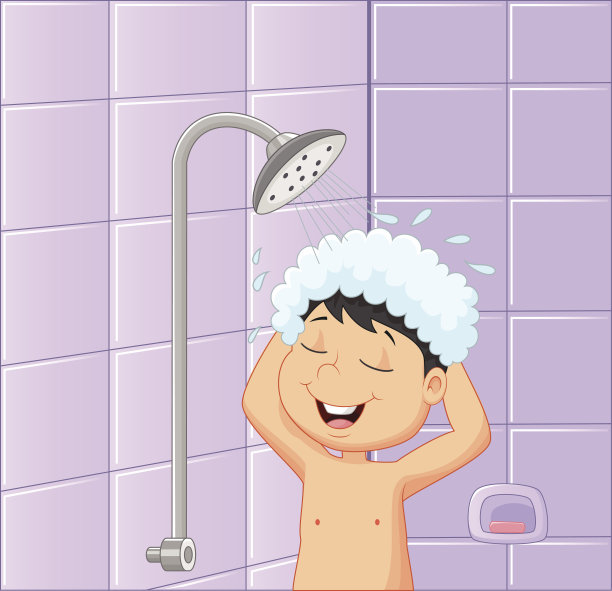 卡通男孩在浴室洗澡图片下载