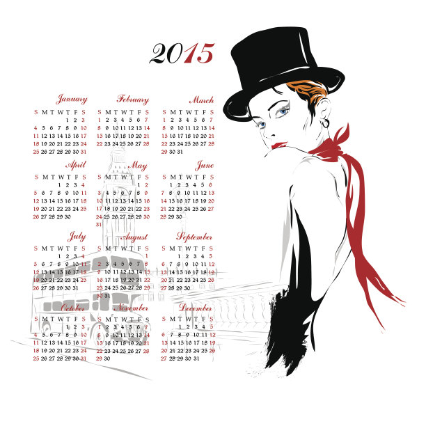 日历与时尚女孩。图片下载