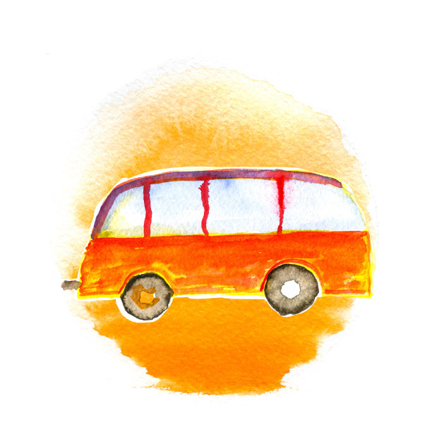 孩子在太阳下画公共汽车。图片下载