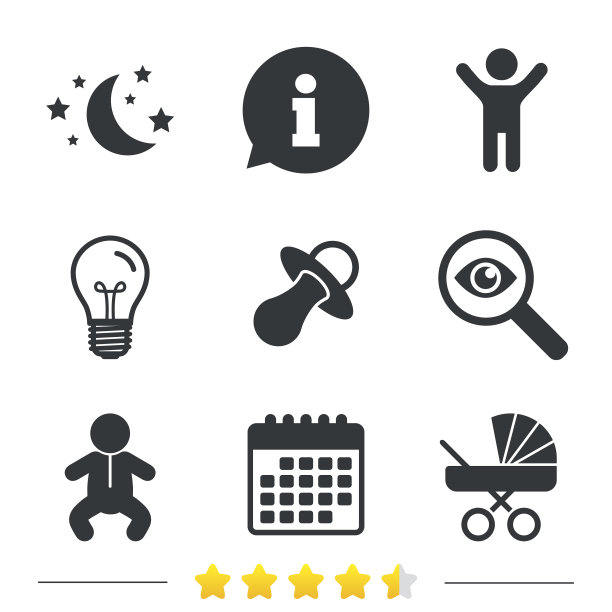 月亮和星星。婴儿婴儿图标。车,假。图片下载