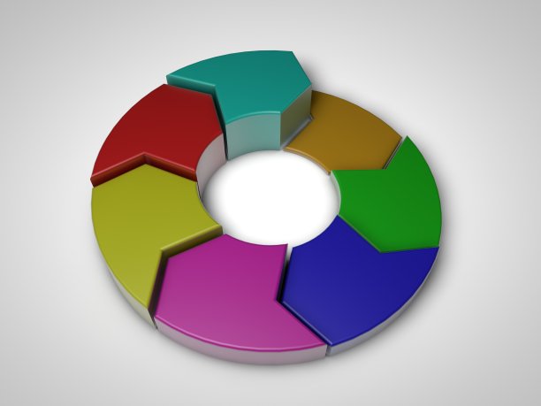 3d多色塑料饼图孤立在白色图片下载