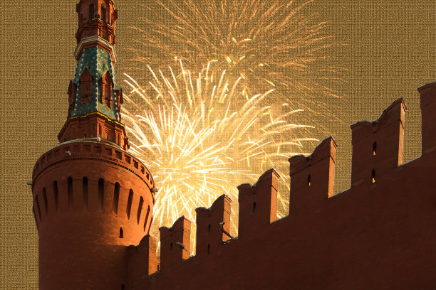 莫斯科红场上的烟花。图片下载