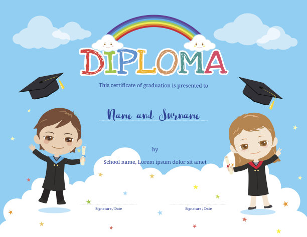 儿童文凭证书模板卡通风格图片下载