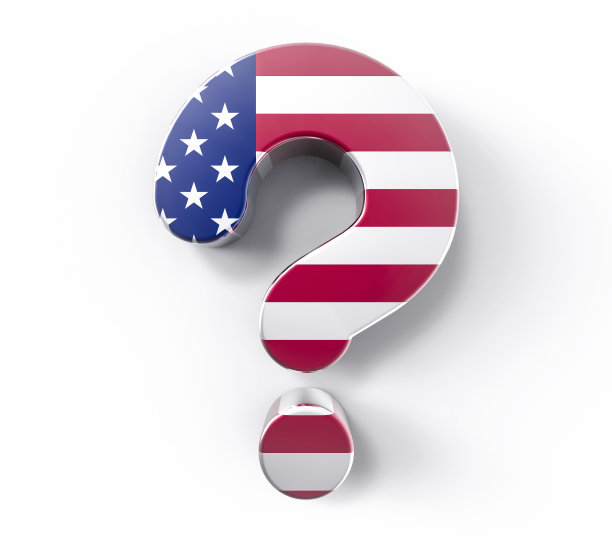 3D孤立的美国国旗问号。怀疑解决支持会议图片下载