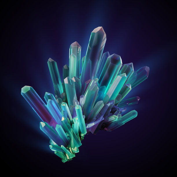 3d插图，3d渲染，蓝色水晶发光，抽象背景图片下载