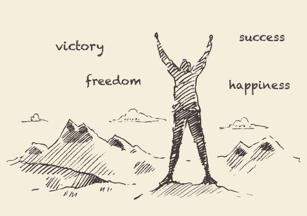 画出矢量成功攀登者man山素描图片下载