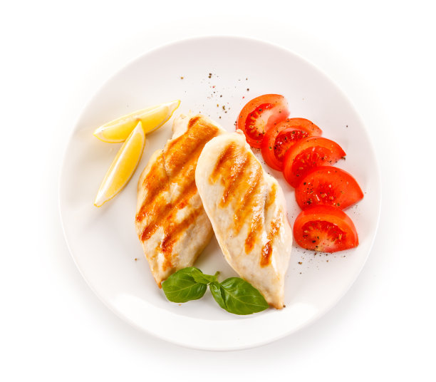 烤鸡肉片和蔬菜素材图片