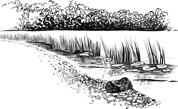 河景，黑白画。图片下载