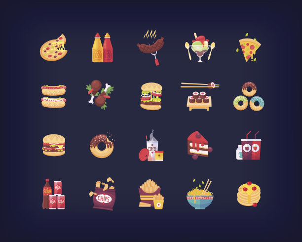一组矢量平面快餐图标图片下载