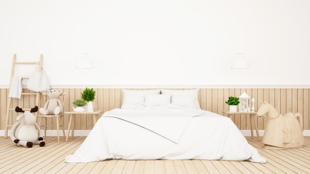 驯鹿和熊娃娃在孩子的房间- 3d渲染图片下载