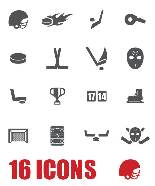 矢量灰色曲棍球图标设置在白色背景图片下载