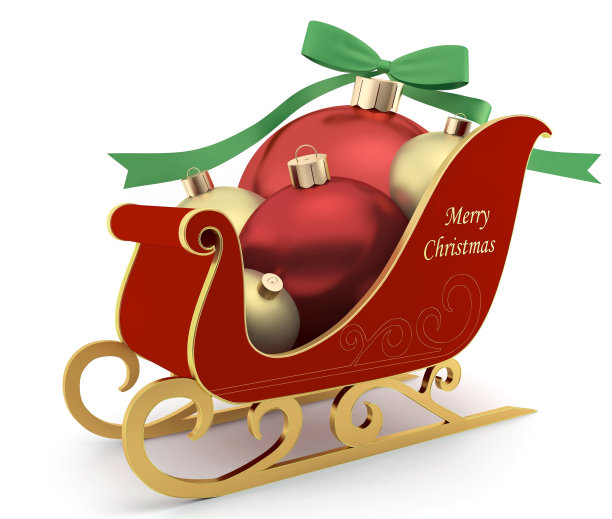 白色背景上有圣诞球的雪橇图片下载