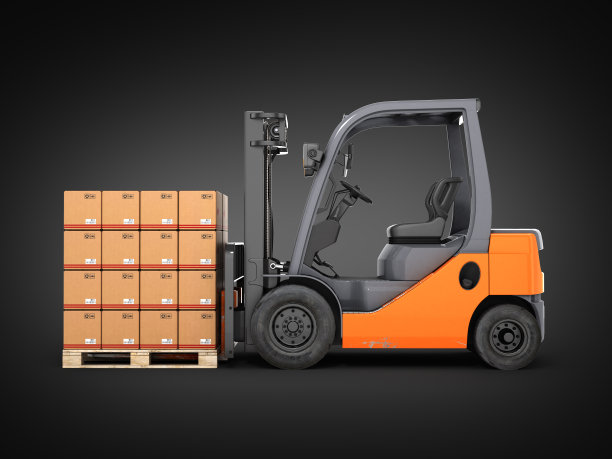 叉车与盒子托盘黑色梯度背景图片下载