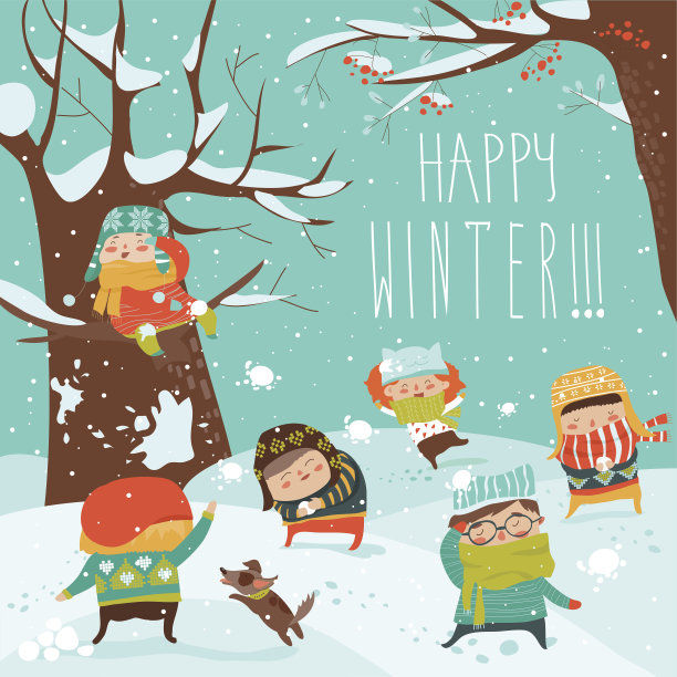 有趣的孩子在打雪仗素材图片