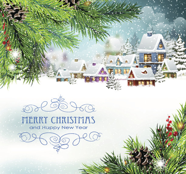 城市在冬天。圣诞假期。素材图片