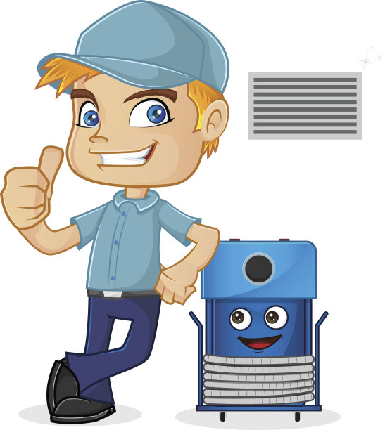 暖通空调技术员靠在清洁机器上图片下载