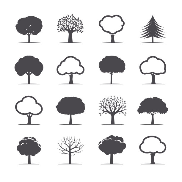一组灰色的树。矢量插图。图片下载