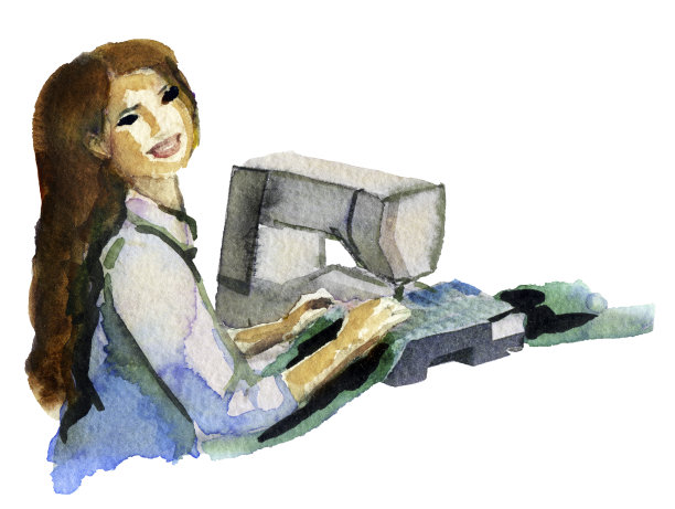 水彩素描的女裁缝在白色的背景图片下载