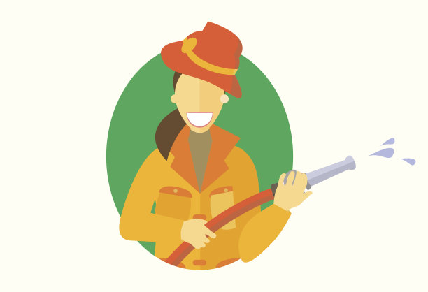 手持消防水龙带图标的女人，矢量平面设计，消防员女孩图片下载