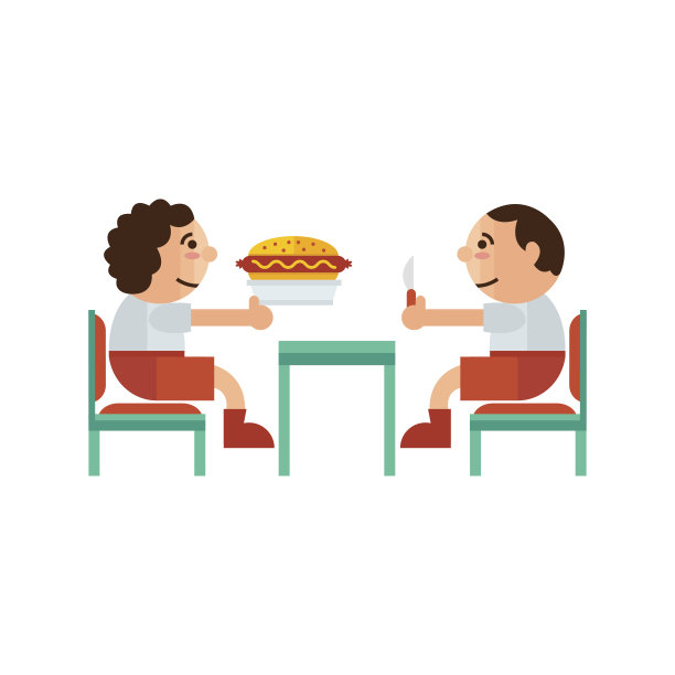 餐厅里吃着卡通绿、橘色的三明治图片下载