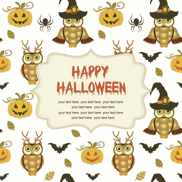 万圣节快乐的图案与南瓜和猫头鹰在白色的背景图片下载