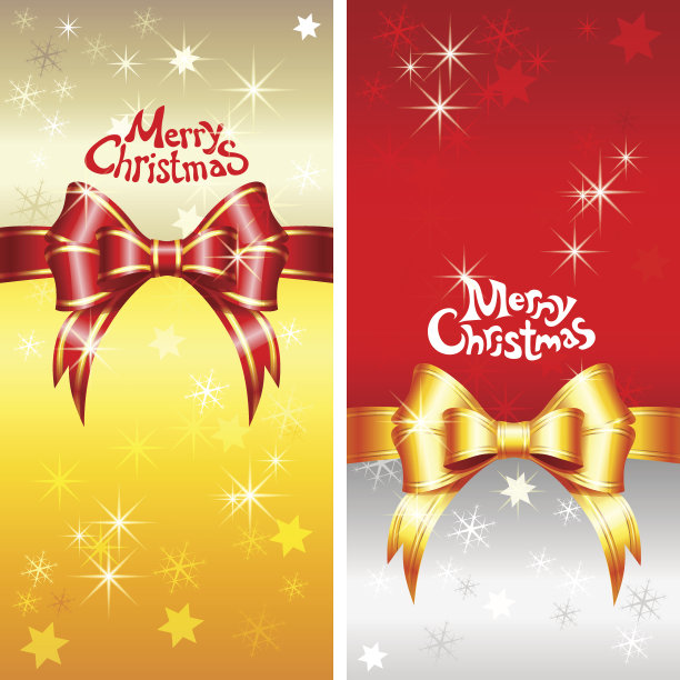 矢量贺卡与圣诞丝带，蝴蝶结和雪花图片下载